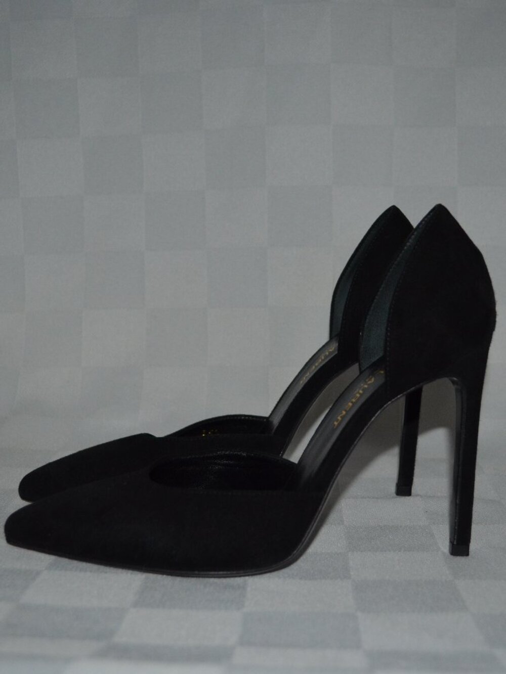 $1095 Sz 35.5 SAINT LAURENT D'Orsay Black Suede Pumps 4" Heels